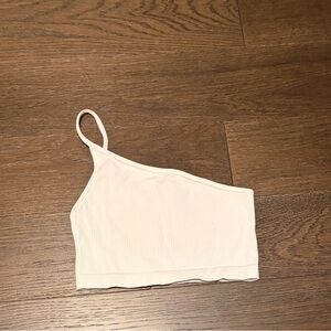 One-Shoulder Ribbed Crop Top - White